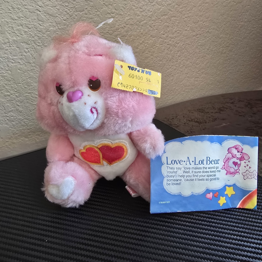 Vintage Care Bear Pink Love-A-Lot Bear Plush with Heart Emblem